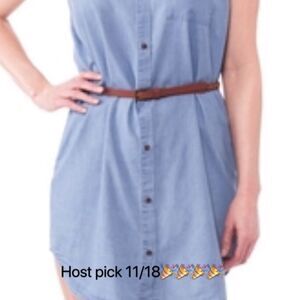 Cherokee sleeveless shirt dress blue size size M belted spring summer